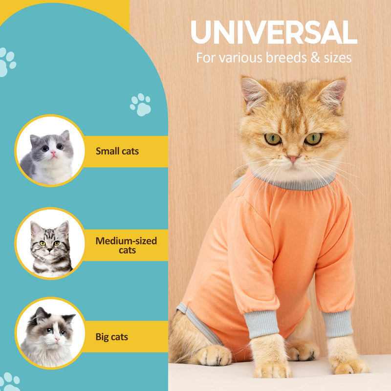 Avont Cat Recovery Suit Kitten Onesie with Sleeves Front Post Surgery Alternative Surgical Spay Suit for Female Cats Post Surgery Skin Disease Protection Gray Coral L - BeesActive Australia