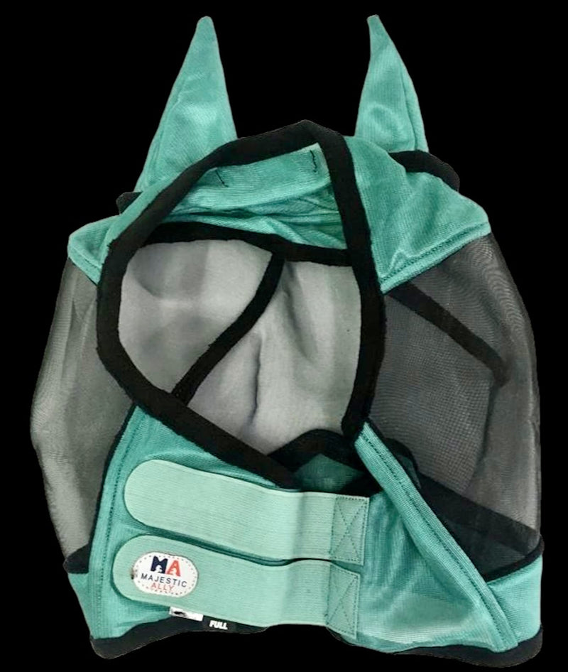 Majestic Ally Horse Fly Mask with Ears, Comfort Durable Fine Mesh, Soft Fleece Touch on Skin, Protect Eyes and Ears (Turquoise) Turquoise - BeesActive Australia