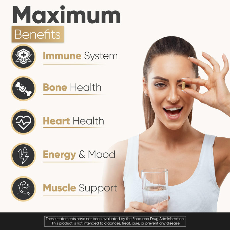 Vitamin D3 K2 Supplement 5000 IU 100 mcg MK7 – High Potency D3+K2 Capsules for Artery Health, Heart Support & Strong Bones Non-GMO Third-Party Tested d3+k2 Vitamin Supplement Artery Armor -120 Count