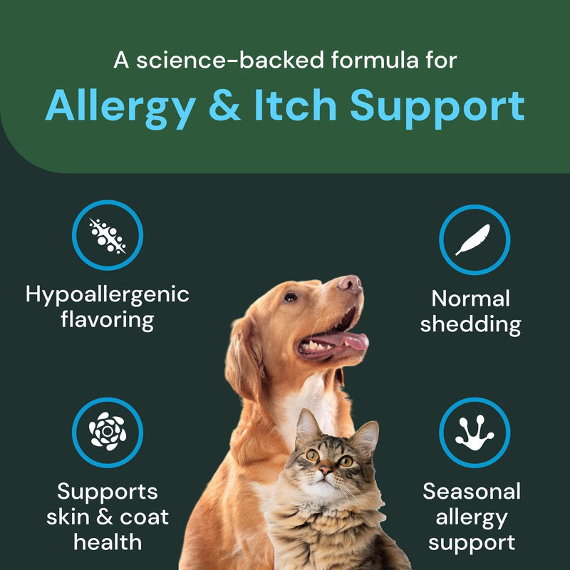 VetriScience Veterinary Strength Allergy & Itch Support Chews - Seasonal Allergy Support Supplement for Pets - Pet Skin Sensitivity Support - Cats & Dogs - Duck Flavor - 60 Chews