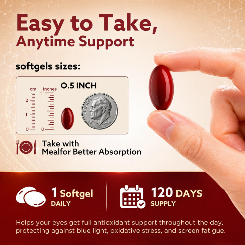 18-in-1 Astaxanthin 24mg & Lutein 40mg with Zeaxanthin Supplements, Fresh Microalgae Source with Lycopene, Grape Seed, Vitamin E, & More Supports Eye, Skin, Antioxidant, 8 Month Supply, 240 Softgels