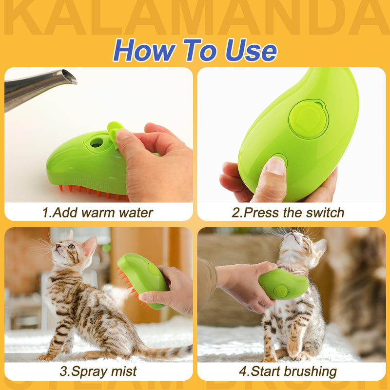 Cat Steam Brush, 3 in 1 Cat Steamy Brush Cleanser, Silicone Massage Grooming Brush, Pet Hair Cleaning Brush Comb for Cats Dogs(Mango Green) Mango Green - BeesActive Australia