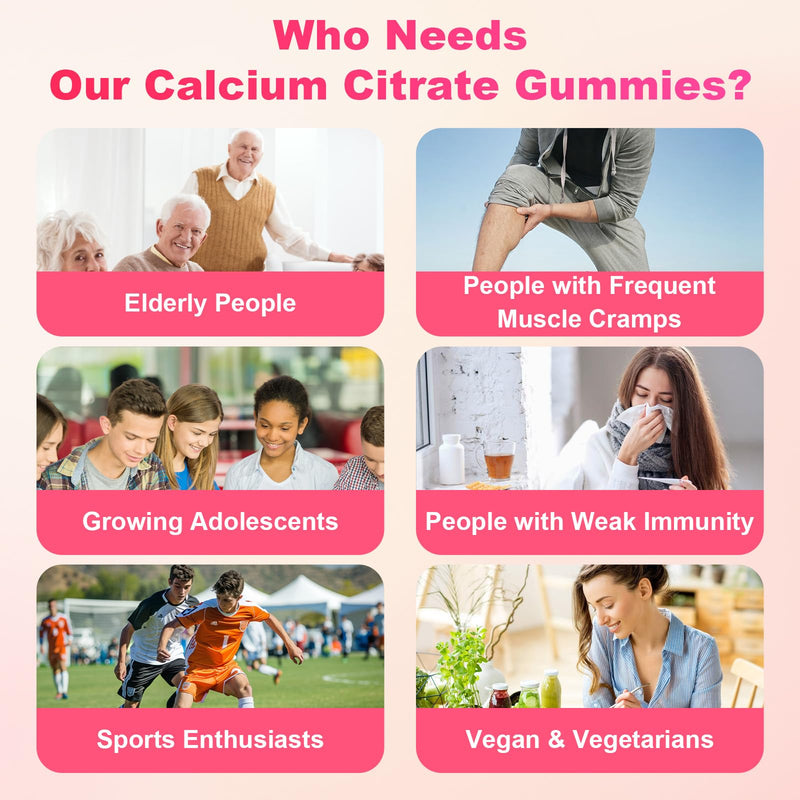 Chewable Calcium Citrate Gummies Calcium Supplement for Women & Men | For Bone, Muscle, Teeth, Immune Support, High Absorption Calcium, Sugar Free, Strawberry Flavor, 120 Count 60 Count (Pack of 2)