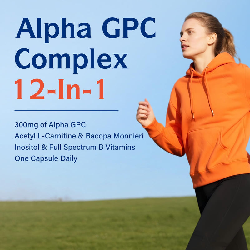 Innate Vitality Alpha GPC, Acetyl L-Carnitine, Bacopa Monnieri, Inositol, Vitamin B Complex, B6, B12, Biotin, 12-in-1 Brain Supplement, for Memory, Focus, Energy, Alertness, 60 Vegan Capsules