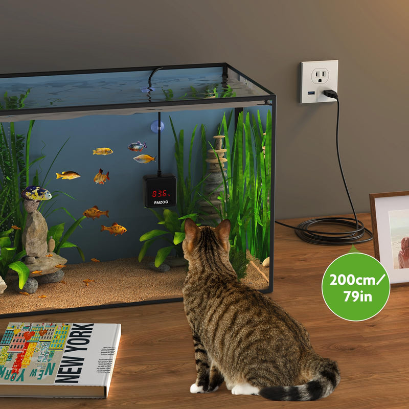 PAIZOO Aquarium Thermometer, LED Digital Thermometer for Fish Tank with USB Power, Highly Accurate Waterproof Temperature Gauge with Suction Cup and 6.5ft Power Cord for Saltwater and Freshwater - BeesActive Australia