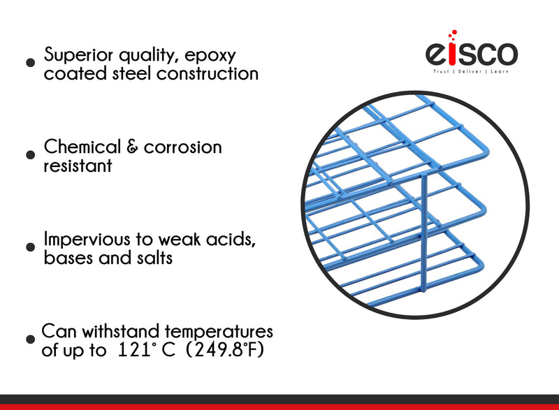 EISCO Blue Epoxy Coated Steel Wire Test Tube Rack, 40 Holes, Outer Diameter Permitted of Tubes 20-22mm or Less, 4 X 10 Format