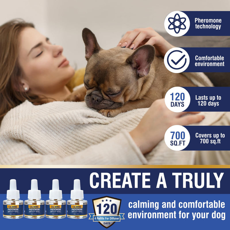 Piuess Dog Calming Plug In Pheromone Diffuser 6 IN 1 Kit to Calm Dogs Effectively Relieves Anxiety Barking Chewing and Separation Anxiety of 120 Days Continuous Calming Pee Accidents Aggression 6 IN1