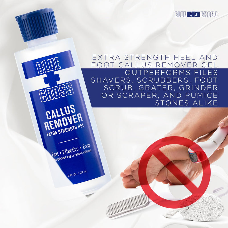 Blue Cross Callus Remover Gel for Feet or Heel, Extra Strength Professional Nail Care, File, Shaver, Scrubber & Pumice Stone Alternative for at Home Manicure/Pedicure Results, 6oz 6 Count (Pack of 1)