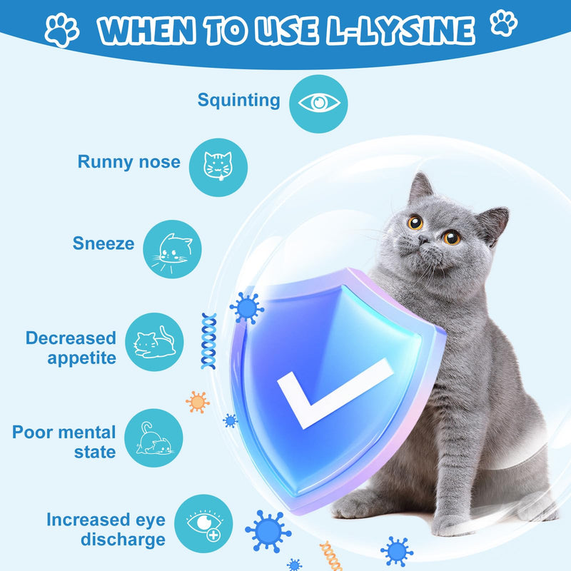 L-Lysine for Cats, Lysine Supplement for Support Immune System,Respiratory Eye Health, Alleviates Sneezing Congestion Runny Nose,Squinting Watery Eyes, Reduces Eye Discharge, Cold Allergy Relief