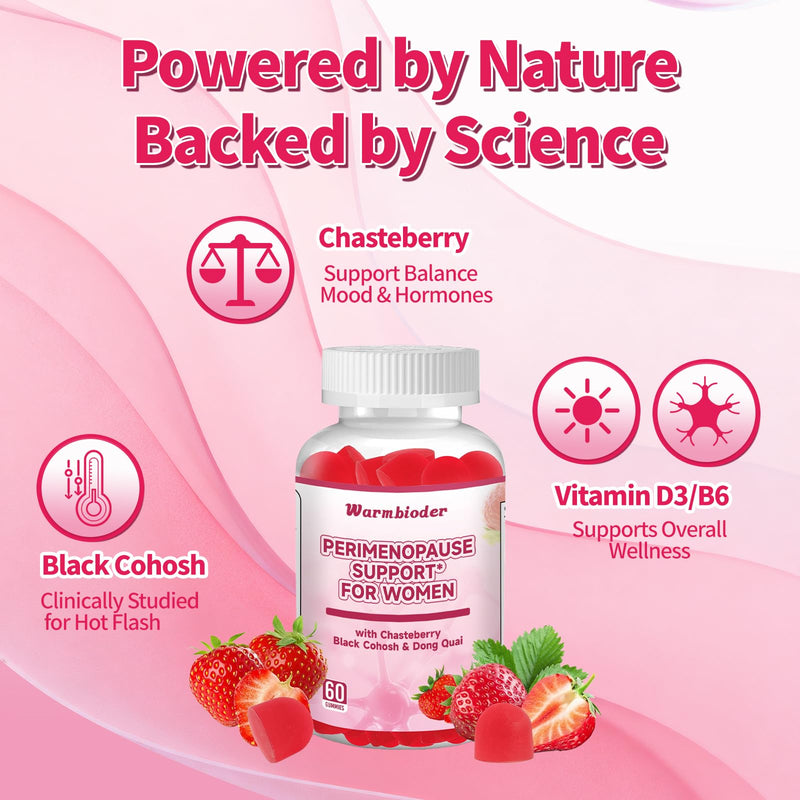 Perimenopause Support Gummies for Women,Support Menopause Relief & Balance | with Black Cohosh Chasteberry Vitamins D3 B6 for Hot Flashes Night Sweats & Mood