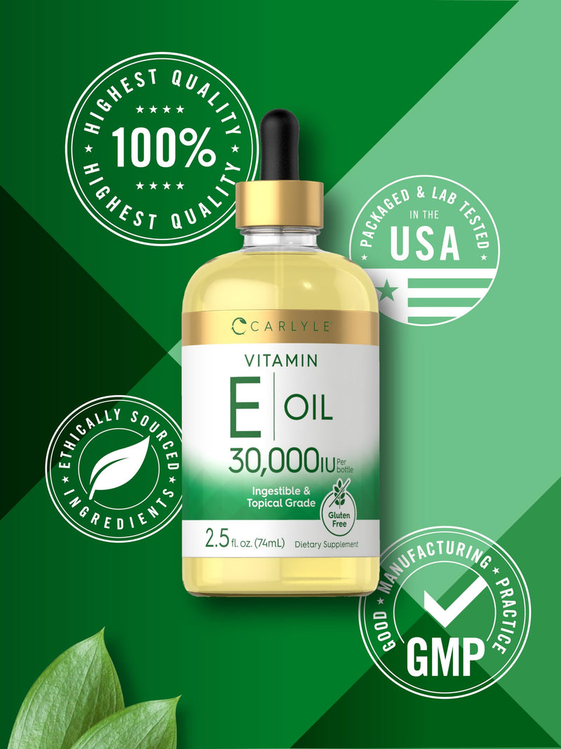Carlyle Vitamin E Oil | 30,000 IU | 2.5 fl oz | Ingestible & Topical Grade | Moisturizing for Skin | Vegetarian, Non-GMO, Gluten Free Supplement - BeesActive Australia