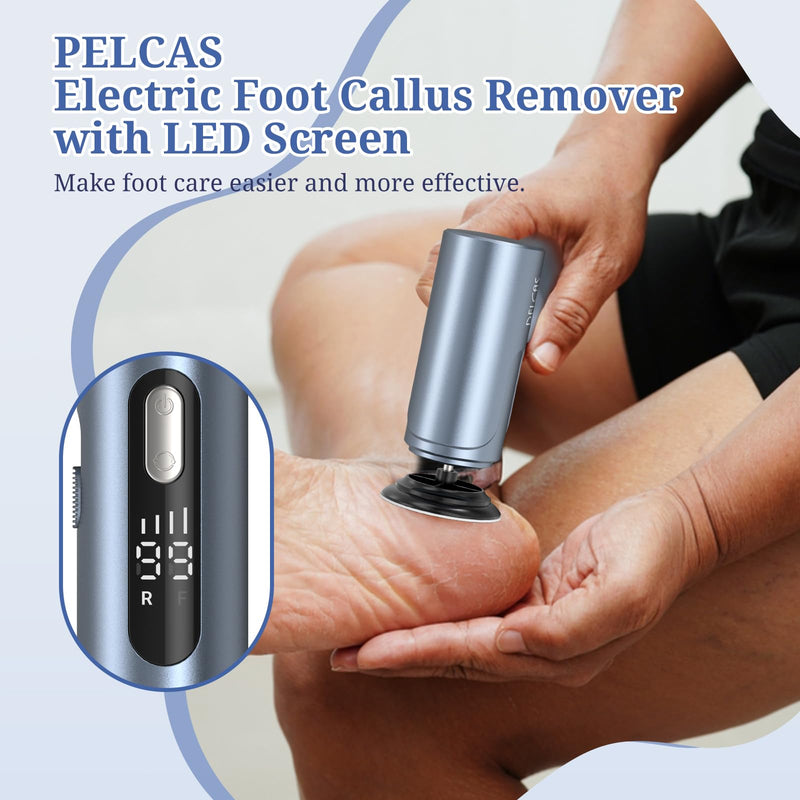 PELCAS Electric Foot Callus Remover with LED Screen, Upgraded Electric Foot File, 2 in 1 Manicure & Pedicure Kit for Women & Men, Cordless Feet Filer for Foot Callus, Thick Nails, Finger Nails Grey - BeesActive Australia