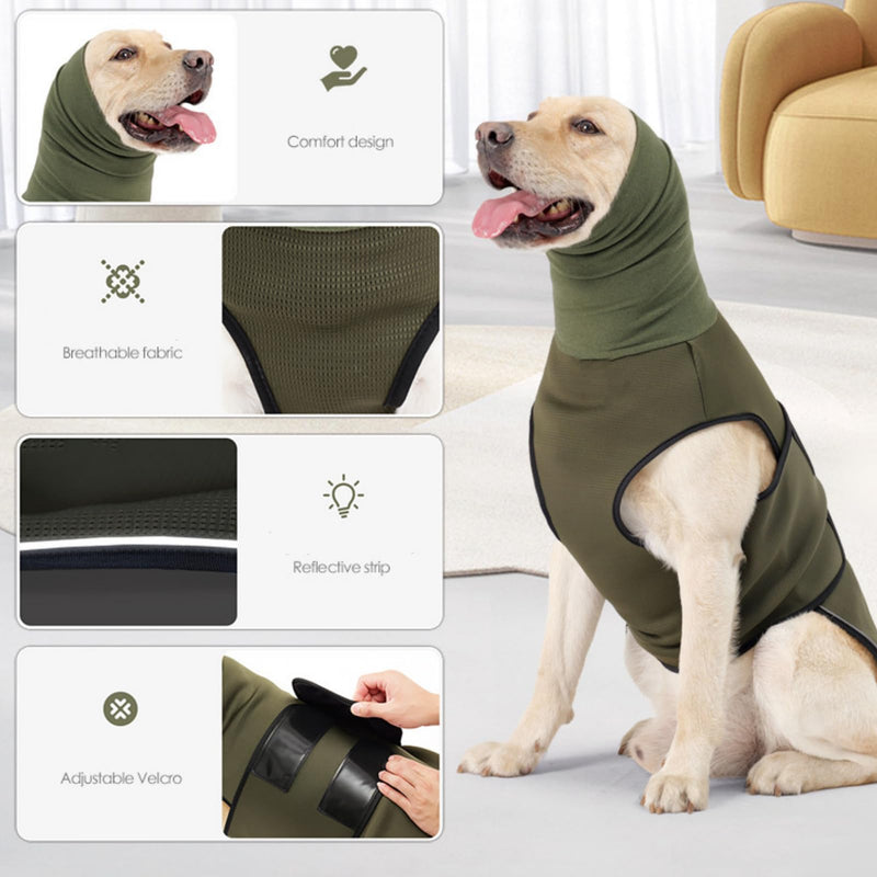 Yanmucy Calming Dog Coat with Dog Snood 2 in 1 Anxiety Relief Adjustable Anxiety Jacket with Dog Hoodie Earmuffs Relieve Nervous Dog Vest for Fireworks Thunder (Blue, L) Blue - BeesActive Australia