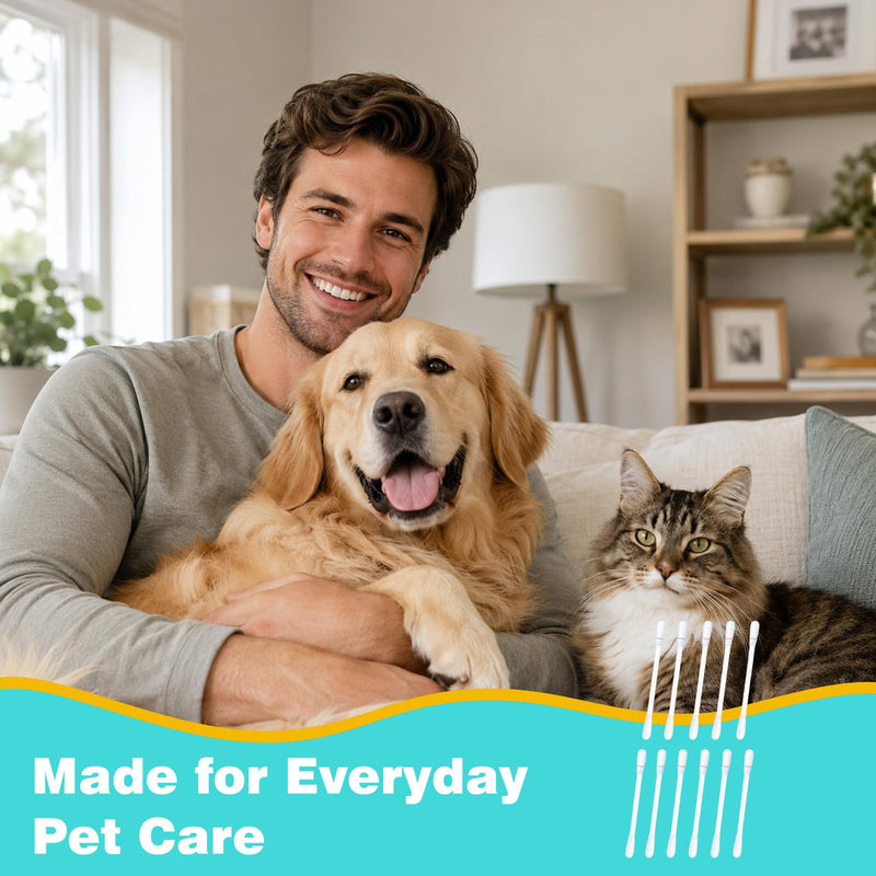 50 Pcs Pet Ear Cleaner Cotton Swabs for Dogs and Cats, Liquid-Filled Ear Cleaning Sticks for Removing Dirt, Wax and Odor, Gentle Ear Care for Dogs Cats and Small Pets