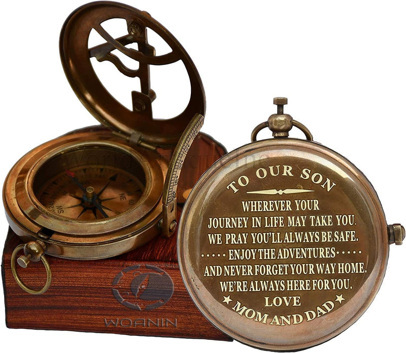 WOANIN Personalized Compass,Gift for Husband,Son,to My Man, to Our Son,to My Fiancé,Dad,Boyfriend,for Customized Compass (Our Son- Mom and Dad) Brass Finish