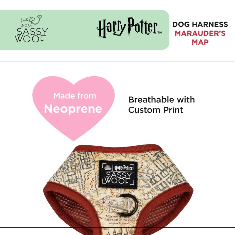 Dog Adjustable Harness - Harry Potter™ Marauder's Map™ - L, Breathable Mesh, No Pull Design with Two D-Rings, Ideal for Large Dogs - BeesActive Australia