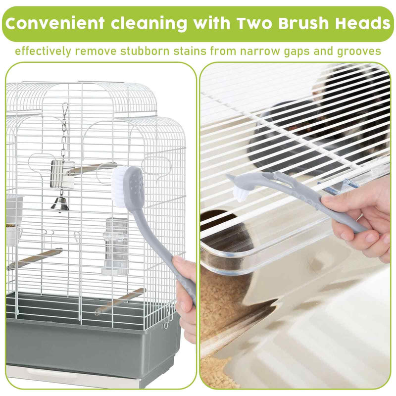 4 Pcs Bird Cage Cleaner with Two Brush Plastic Heads Long Handle Tool for Cleaning Bird Cages ssential Bird Cage Accessory - BeesActive Australia