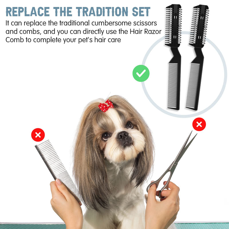 5 Pieces Razor Comb for Dogs Hair Grooming Trimmer Comb for Pet Razor Comb with 25 Extra Blades Manual Dog Hair Trimmer Comb Double Edge Razor for Dogs (Black) Black - BeesActive Australia