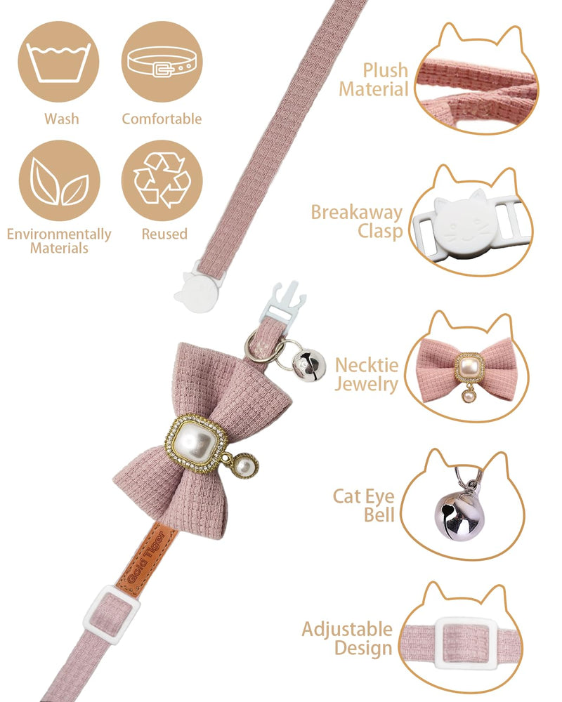 Cute Bowtie Cat Collar with Bell Breakaway, Jewelry Pendant for Girl Cats, Adjustable 8-13 Inch for Kitten (Pink) Pink - BeesActive Australia