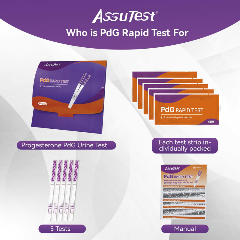AssuTest PdG Test Strips Progesterone Urine Test for Confirming Ovulation, At-Home Fertility Ovulation Test, Detection Accuracy, Individually Foil-Sealed, 5 Count - BeesActive Australia