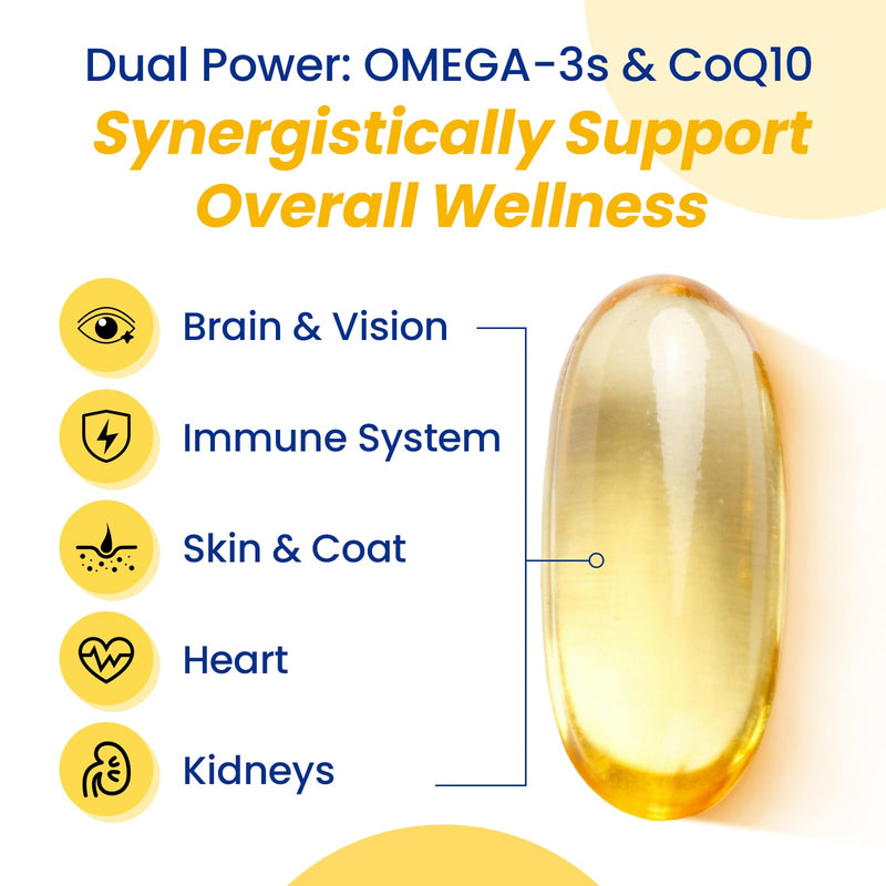 Fish Oil for Dogs-Promotes Heart, Skin, Coat, & Immune Health，Fish Oil containing EPA, DHA, and Coenzyme Q10, Suitable for All Dog Breeds， All Natural Supplement for Pets-60 Counts 1 bottle