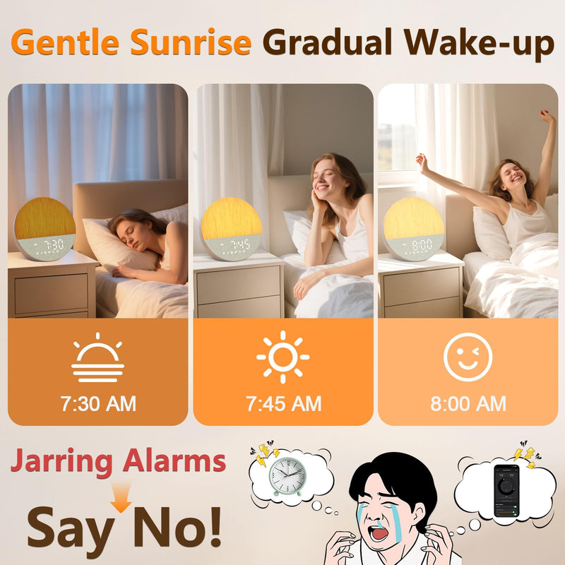 Sunrise Alarm Clock for Morning Wake-up: Gentle Gradual Wake Up Light for Heavy Sleepers Relieve Stress - Linen-Wrapped for Bedroom - 30 Sleep Sounds White Noise Machine with Memory & Bluetooth 6.5*4.6*6.2 Inch - BeesActive Australia