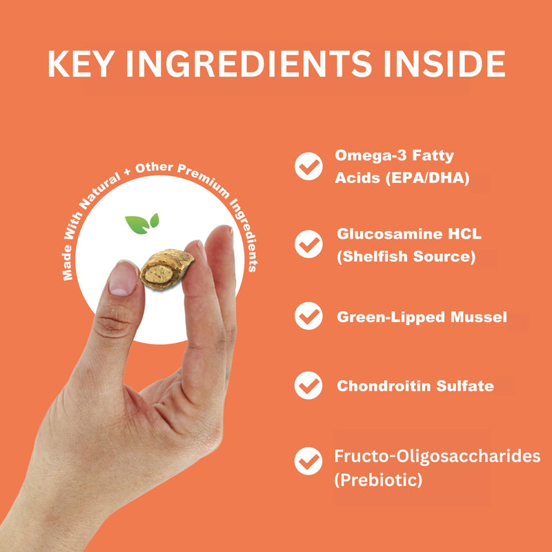 Senior Cat Joint Support Chews UK - Glucosamine, Chondroitin & Omega-3 for Mobility - with Green Lipped Mussel, MSM for Joint Pain Relief in Older Cats - Crunchy & Creamy Cat Treats