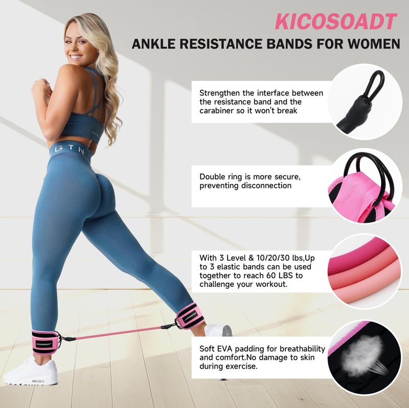 Ankle Resistance Bands with Cuffs,Ankle Straps for Cable Machines Women,Glute Kickback Ankle Strap for Gym & Home,Leg Extension & Hip Abductors Pink - BeesActive Australia