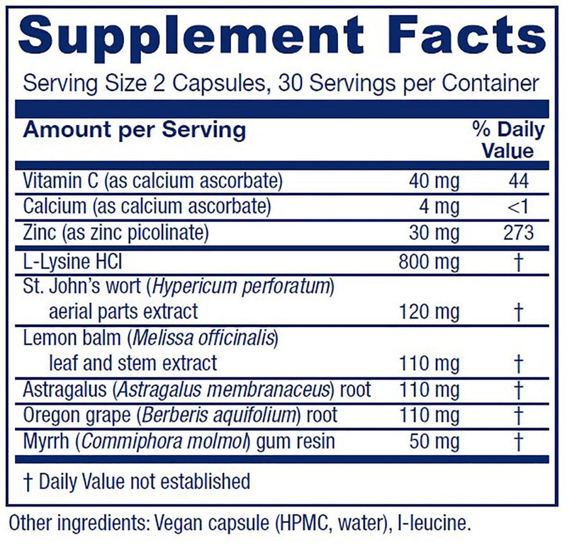 Vitanica Lysine Extra - Supplement for Immune System & Cellular Membrane Support - Made with L-Lysine, Lemon Balm, Astragalus, & Vitamin C - Vegan - 60 Capsules Pro Logo - 60 Capsules