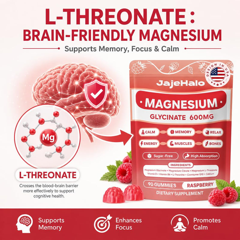 Magnesium Glycinate Gummies 600mg Sleep & Focus, 90 Count | 1000mg magnesium complex: glycinate, L-threonate & citrate with CoQ10, D3 & B6 for sleep, focus and energy.