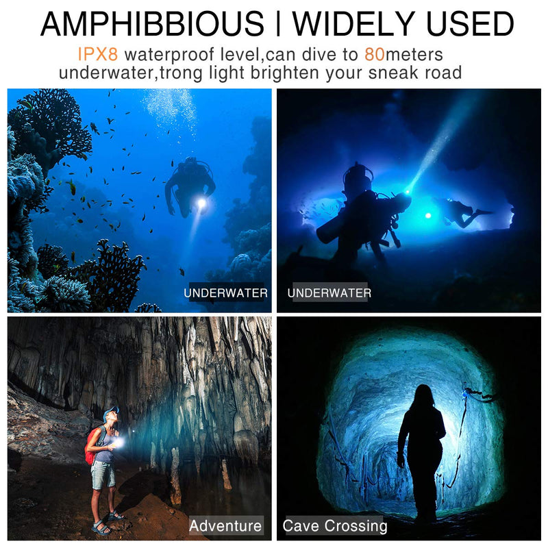 Scuba Diving Flashlight Dive Torch 2000 Lumen Waterproof Underwater XM-L2 LED Submarine Lights Holder with Charger for Under Water Deep Sea Cave at Night GN-T41 - BeesActive Australia