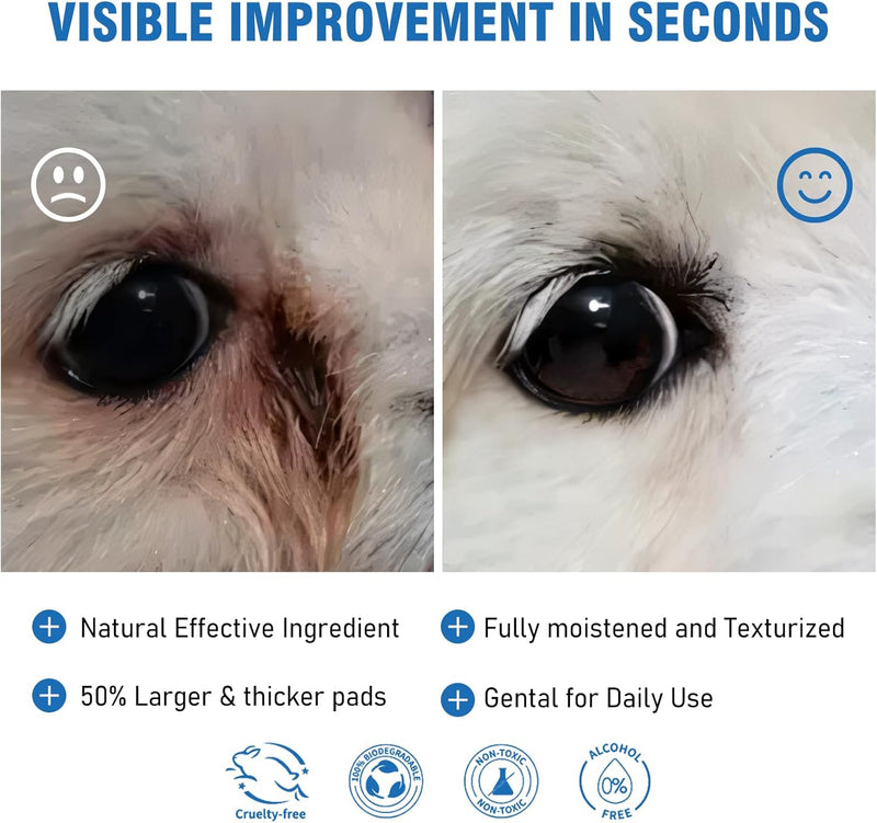 Pet Eye Wipes for Dogs and Cats, Clean Tear Stain, Big & Thick Cat Eye Wipes for Dogs, Mild Ingredient, Texturized & Presoaked Pet Eye Cleaner Pad for Discharge Crust Booger, Coconut, 100 Ct - BeesActive Australia