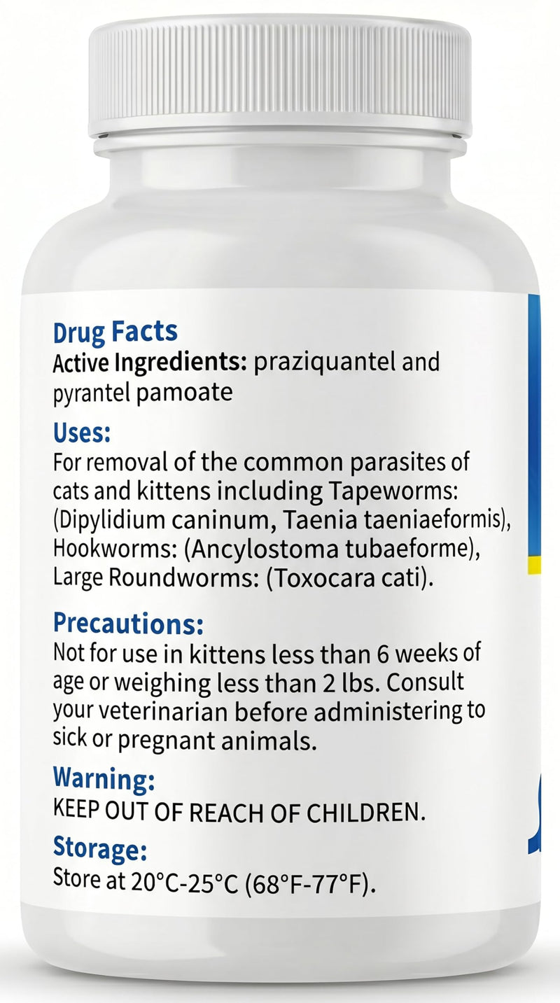 (praziquantel/pyrantel pamoate) Broad Spectrum Dewormer Tablets for Cats and Kittens, for Multi-Cat Homes, Rescuers & Shelters, 100 Tablets