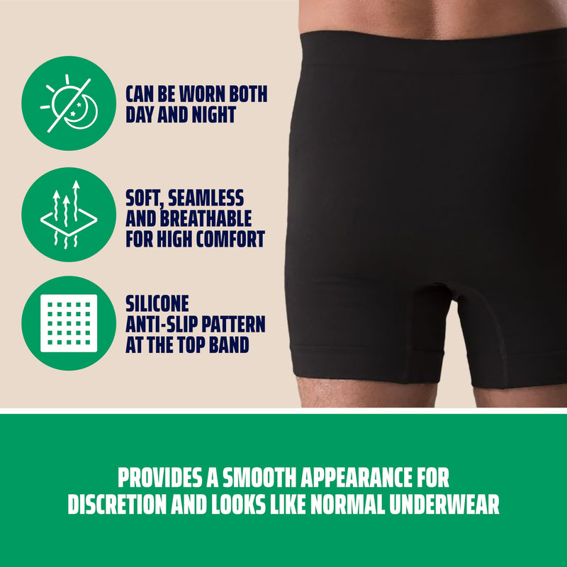 Regular Male Boxer Low for Medium Ostomy and Hernia Support (Black, XL) | Seamless Ostomy & Hernia Briefs for Men | Comfortable Ostomy & Hernia Support Underwear | Colostomy Support Garment