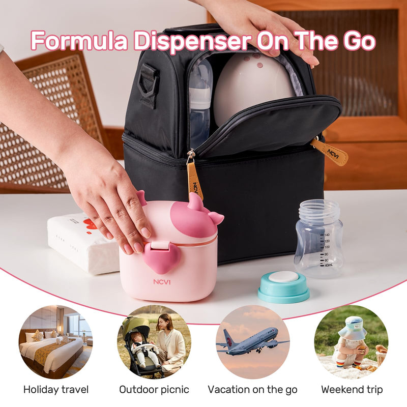NCVI Baby Formula Dispenser On The Go, Formula Container To Go, Formula Holder for Travel, Outdoor Picnic with Baby Infant, Portable Container for Milk Powder, Snacks, Candy, Fruits (Pink) Pink Cow - BeesActive Australia