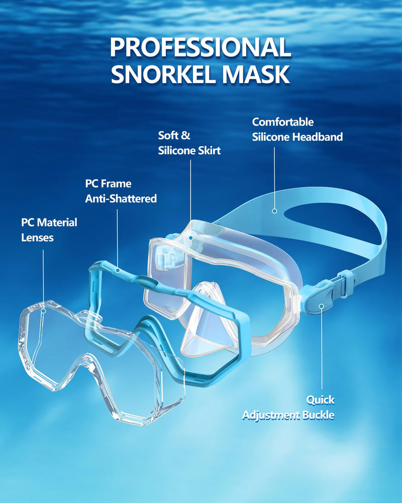 WSTOO Adults Swim Goggles with Nose Cover to Prevent Water Inhaling, Anti-Fog Swimming Mask for Youth Men Women Transparent Blue+pink Large