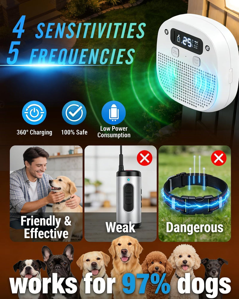 Dog Barking Control Devices, Anti Barking Device for Dogs with Remote Control, Ultrasonic & Sensor Technology, Rechargeable, Adjustable Modes & Frequencies, Bark Box Indoor Outdoor (Ivory) Ivory