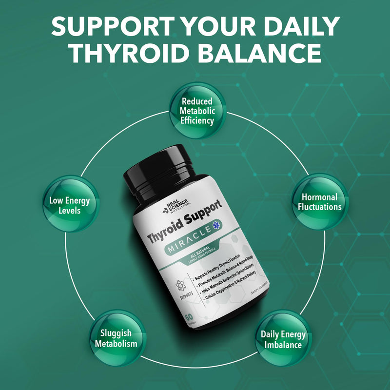 Real Science Thyroid Support Supplement for Women & Men Natural Thyroid Complex for Metabolism & Energy with Vitamins B, C, D, Vinitrox & GABA for Endocrine Support Made in USA, 60 Capsules