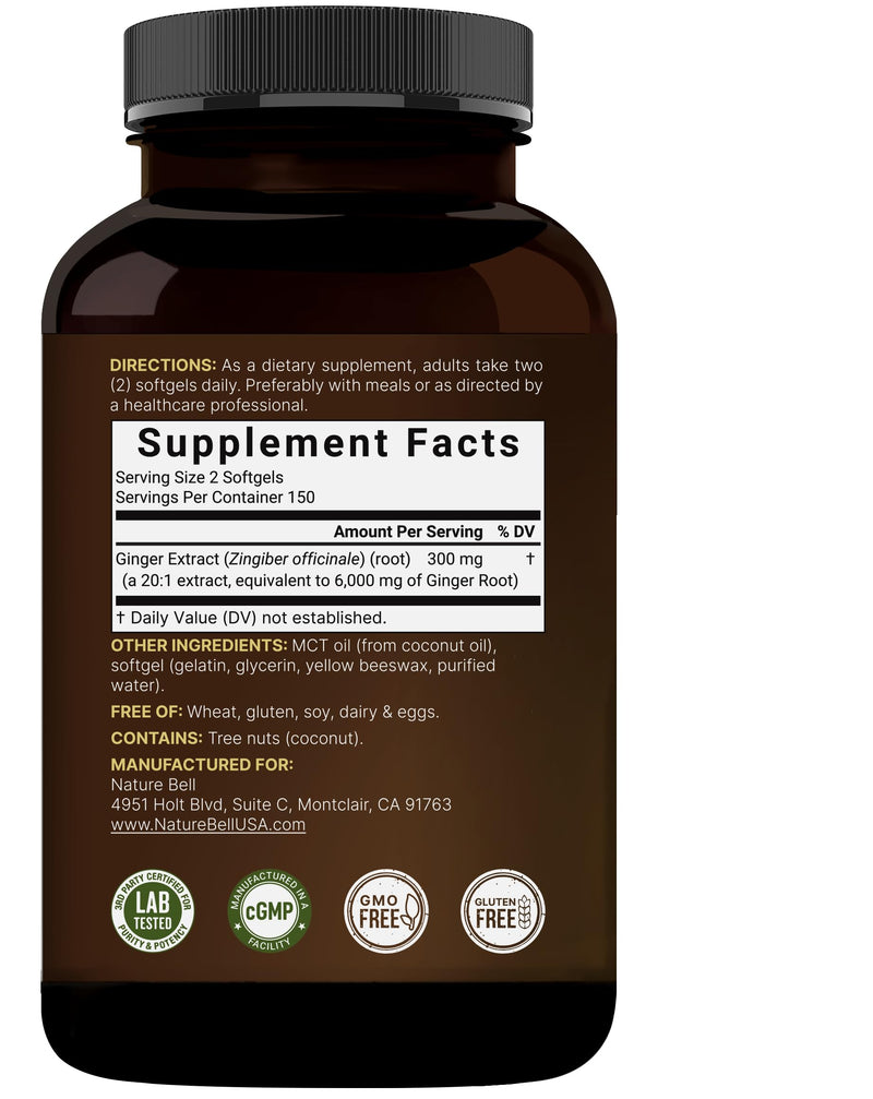 Ginger Root with MCT Oil ‚Äì 6,000mg Equivalent ‚Äì 300 Softgels | Highly Bioavailable | 20:1 Root Extract | Herbal Supplements for Digestive Health & Occasional Bloating | Non-GMO, Gluten Free