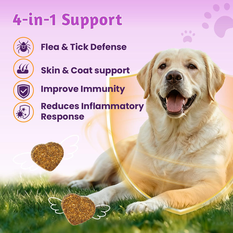 VUN Dog Flea and Tick Treatment Chewable,Natural Oral Flea Treatment for Cats,Relieve Itching& Biting,Flea Tick Prevention for Dogs Chews Supplement for Skin&Coat,All Breeds Sizes,100 Counts