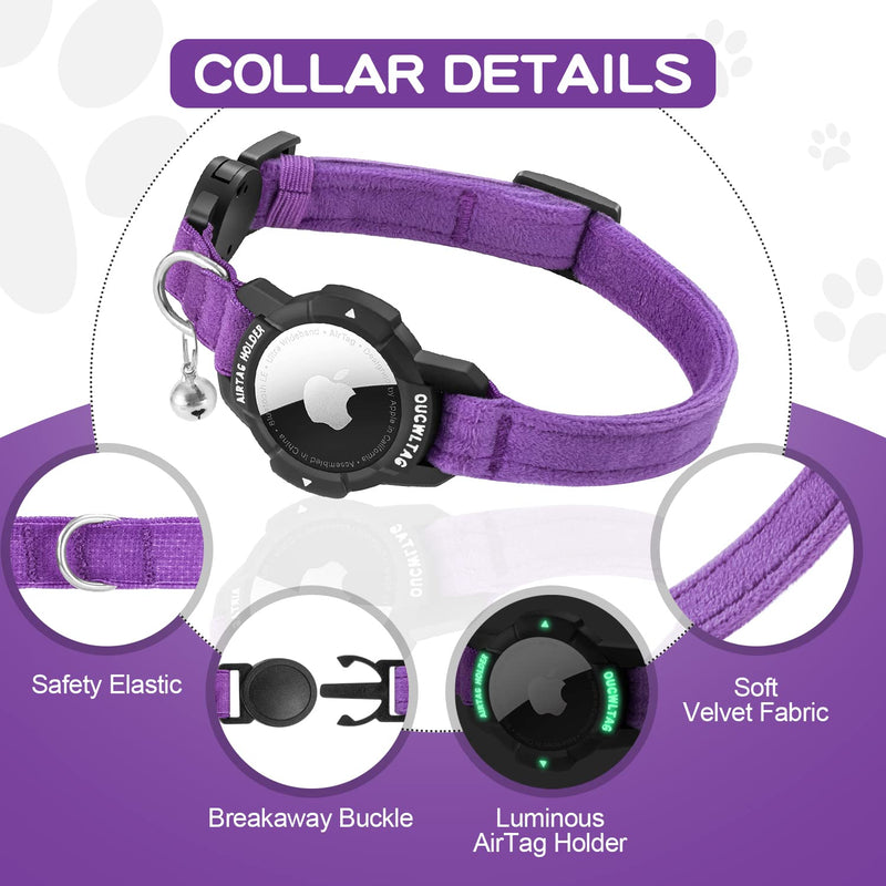 AirTag Cat Collar with Light-Up Apple Air Tag Holder, Cat Collar with Safety Clasp & Elastic Band for Kittens, Cats and Puppies (Kittens 18-26cm, Purple) Kittens 18-26cm - BeesActive Australia