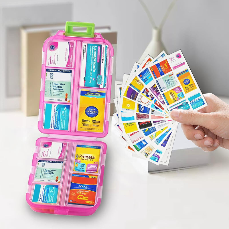 10 Compartment Pill Organizer with Labels Portable Travel Pill Box | Small Pill Box for Vitamins & Medication | Folding, Waterproof, BPA-Free | Morning/ Afternoon/ Night