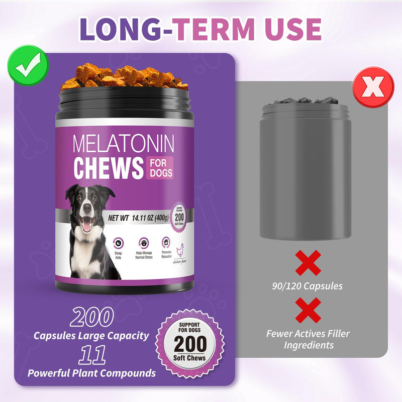 Calming Melatonin for Dogs, 200 Pet Chews Calming Treats for Sleep Aid Sleeping Pills Puppy Melatonin Bites Support Stress, Anxiety Relief, Separation for Small and Large Dogs Chicken M