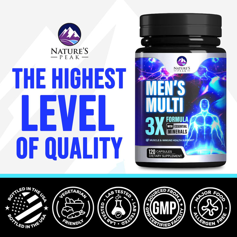 Men's Multivitamins Supplement - Complete Daily Multivitamin for Men with Vitamin B12, A, C, D, E, Zinc, Calcium, Iron, Folate - Immune Health & Energy Support - High Potency & Non-GMO - 120 Capsules 120 Count (Pack of 1)