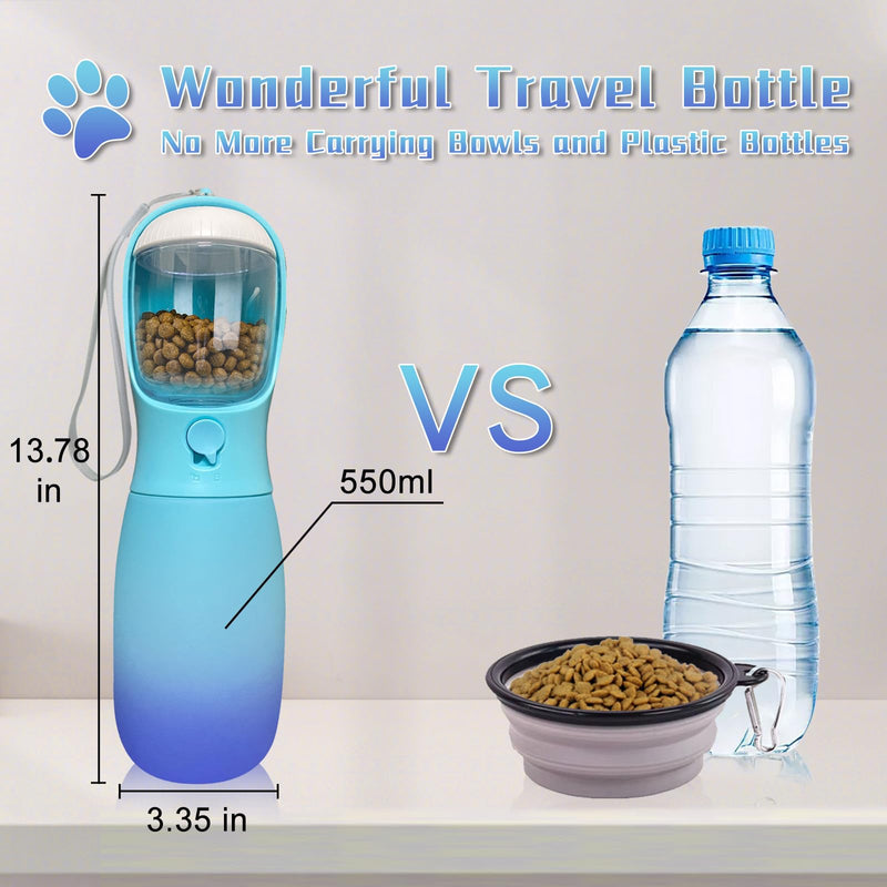 2-in-1 Portable Dog Water Bottle, Food Grade Travel Water Bottle for Dogs with Food Container, 19Oz Portable Dog Water Bowl Dispenser, Dog Birthday Gifts, Dog Accessories (Blue) Blue 19Oz - BeesActive Australia