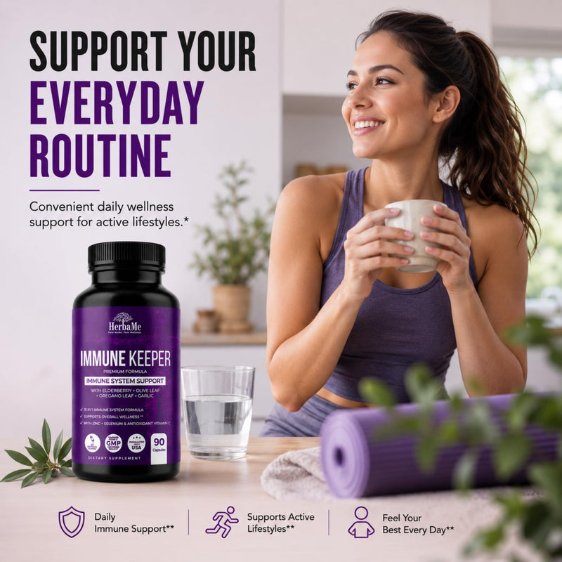 HerbaMe Immune Support Supplement with Elderberry, Quercetin & Zinc | 15-in-1 Formula with Vitamin C, Selenium, Olive Leaf, Garlic for Daily Health, Wellness & Antioxidant Support, 90 Capsules