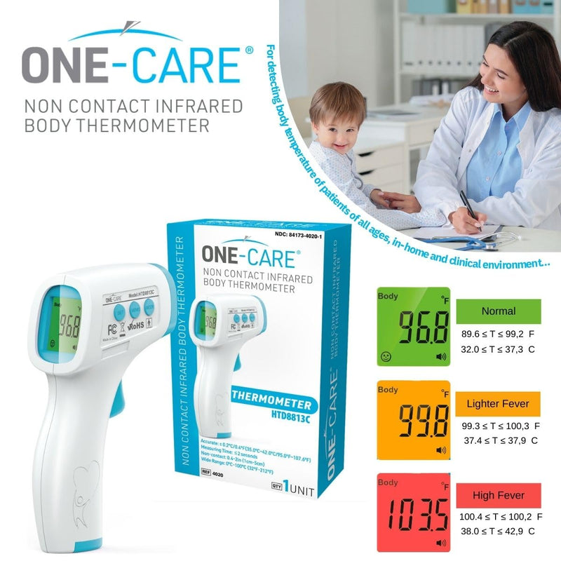 ONE-CARE Digital Infrared Thermometer HTD8813C - Non-Contact, Homedics Thermometer, High Accuracy, Fast Reading, Body & Room Temp, Newborn Baby to Adult, Fever Alarm, Large Display Pro