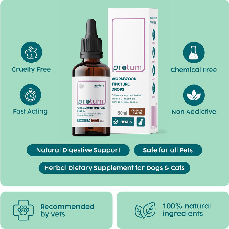 Wormwood Drops for Dogs - Herbal Digestive Supplement for Dogs & Cats, 100% Natural Botanical Liquid with Wormwood, Quassia & Black Walnut, Supports Digestive Balance & Gut Health | 50ml