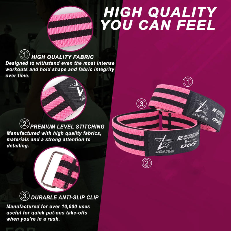 BFR Occlusion Bands for Women Glutes,Blood Flow Restriction Bands for Legs, Butt & Hip Building, Workouts, Best Fabric Resistance Bands for Squat Butt & Thigh Black&Pink - BeesActive Australia