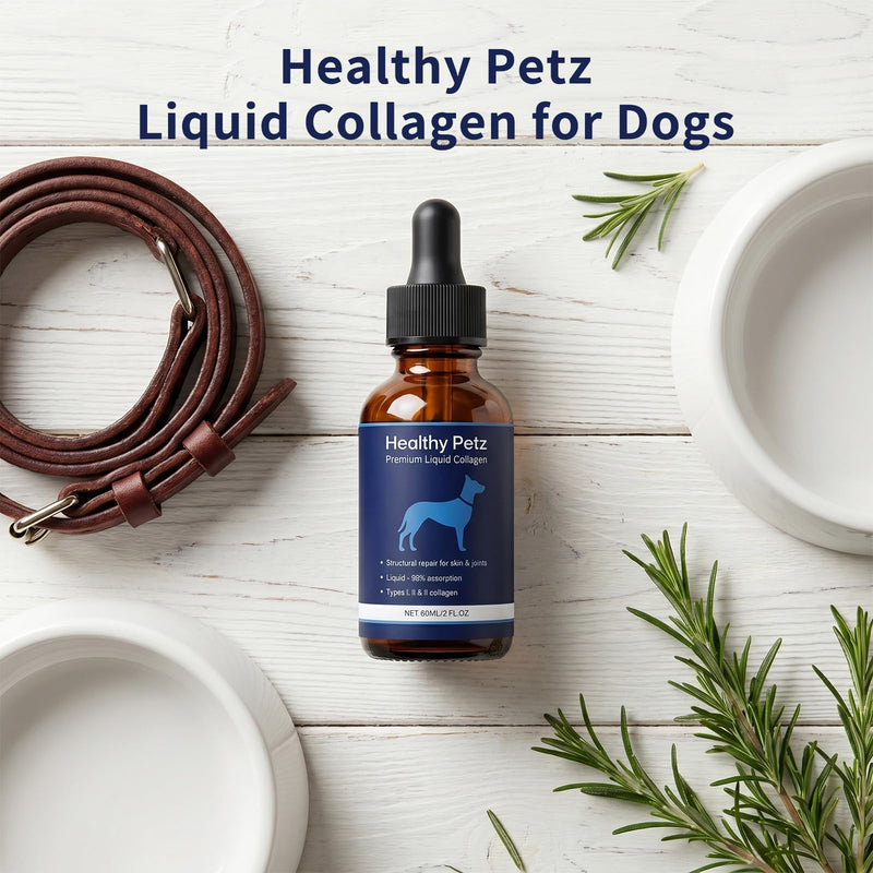 Premium Liquid Collagen for Dogs, Triple Collagen Supplement with Hyaluronic Acid & Vitamins C for Skin & Coat, Bacon Flavor 60 ml/2 fl oz